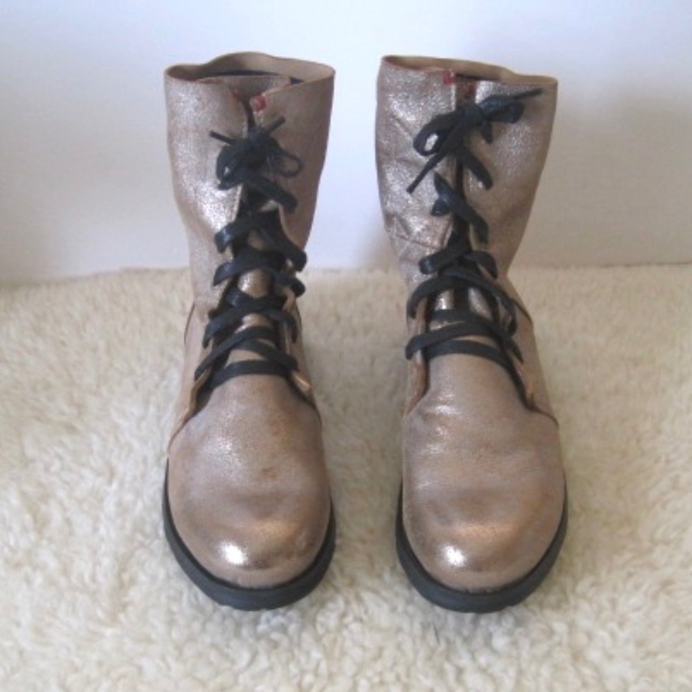 Fly London Distressed Metallic Leather Ankle Boots